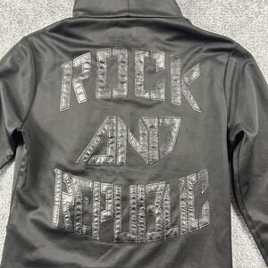 Rock & Republic Zip Hoodie Mens Small Black Faux Leather Logo Trim Edgy Street